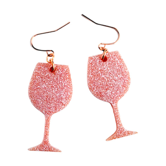 Shimmering Rose Wine Glass Earring