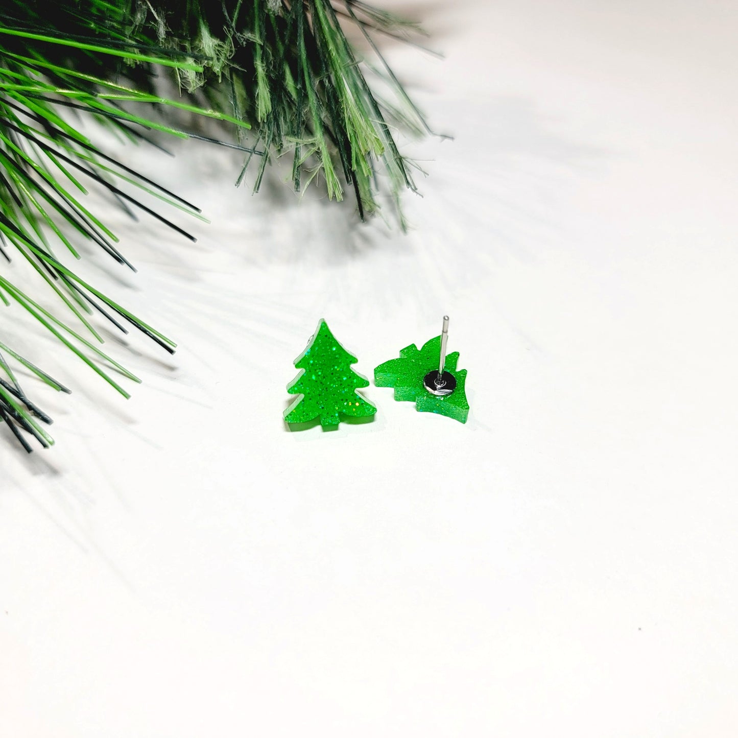 Lime Green Christmas Tree Stud