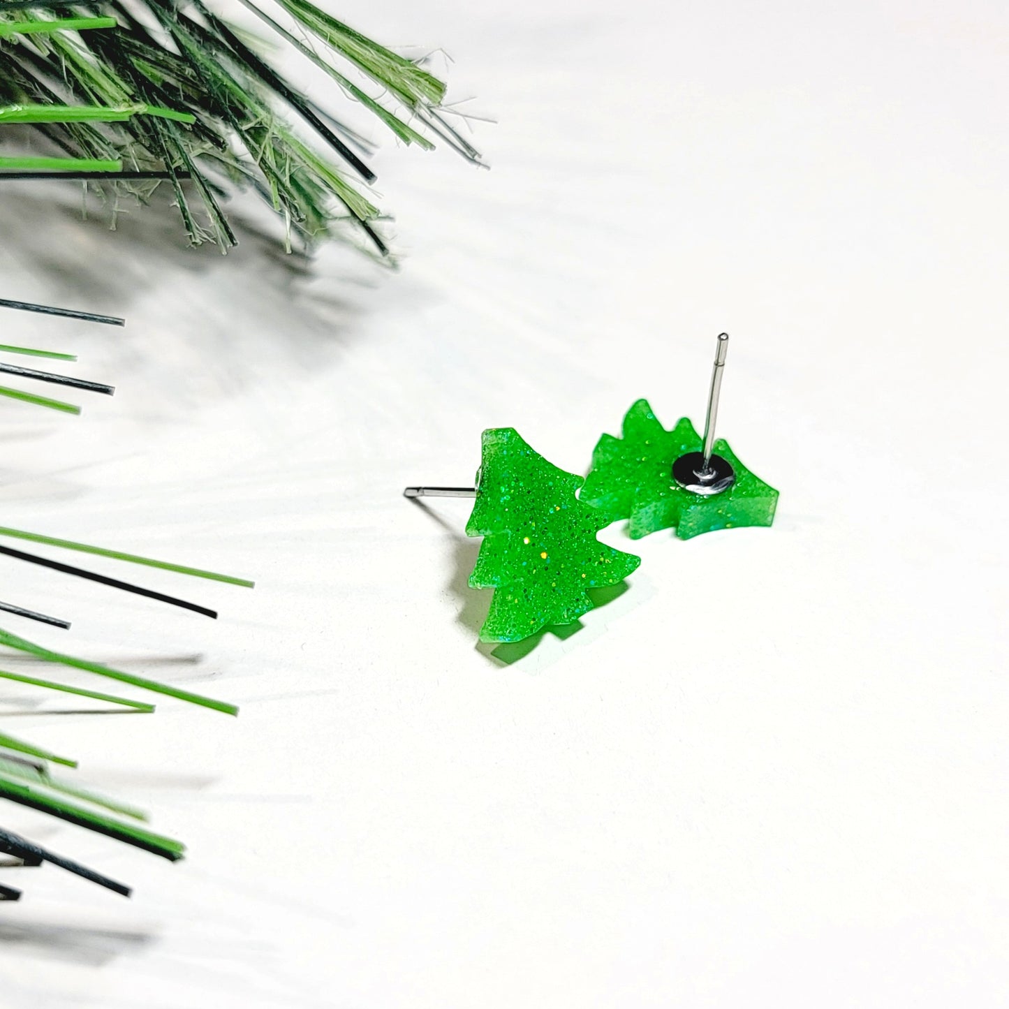 Lime Green Christmas Tree Stud