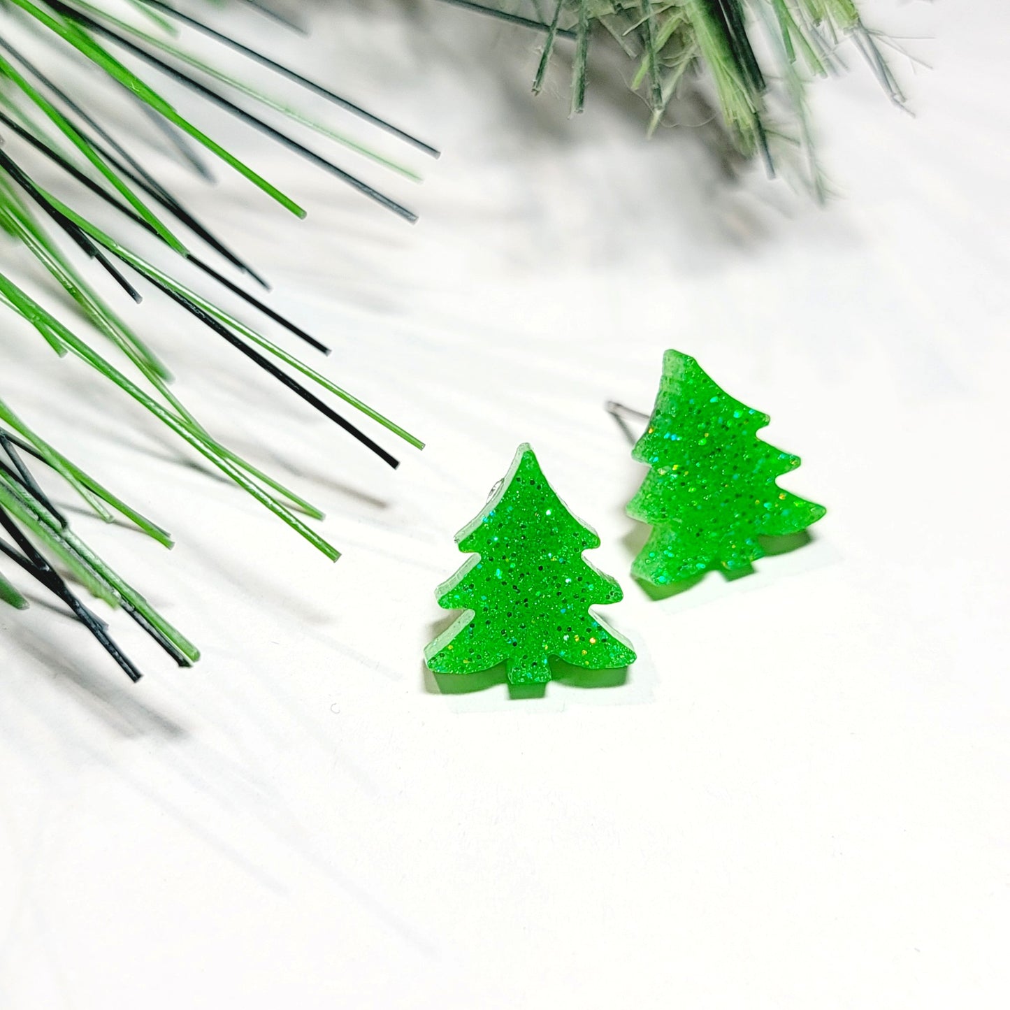 Lime Green Christmas Tree Stud