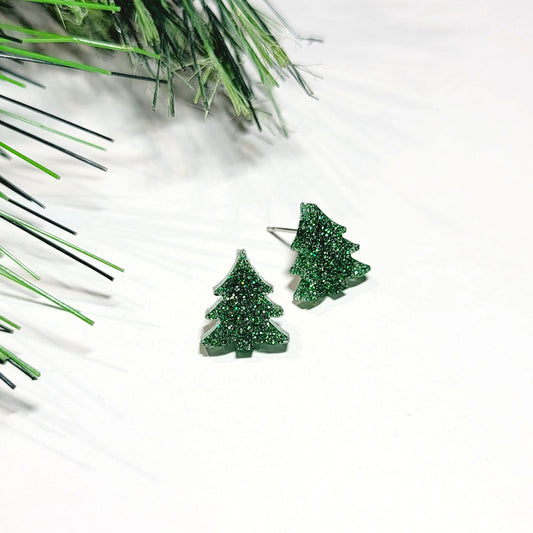 Green and Silver Christmas Tree Stud