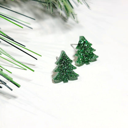 Green and Silver Christmas Tree Stud