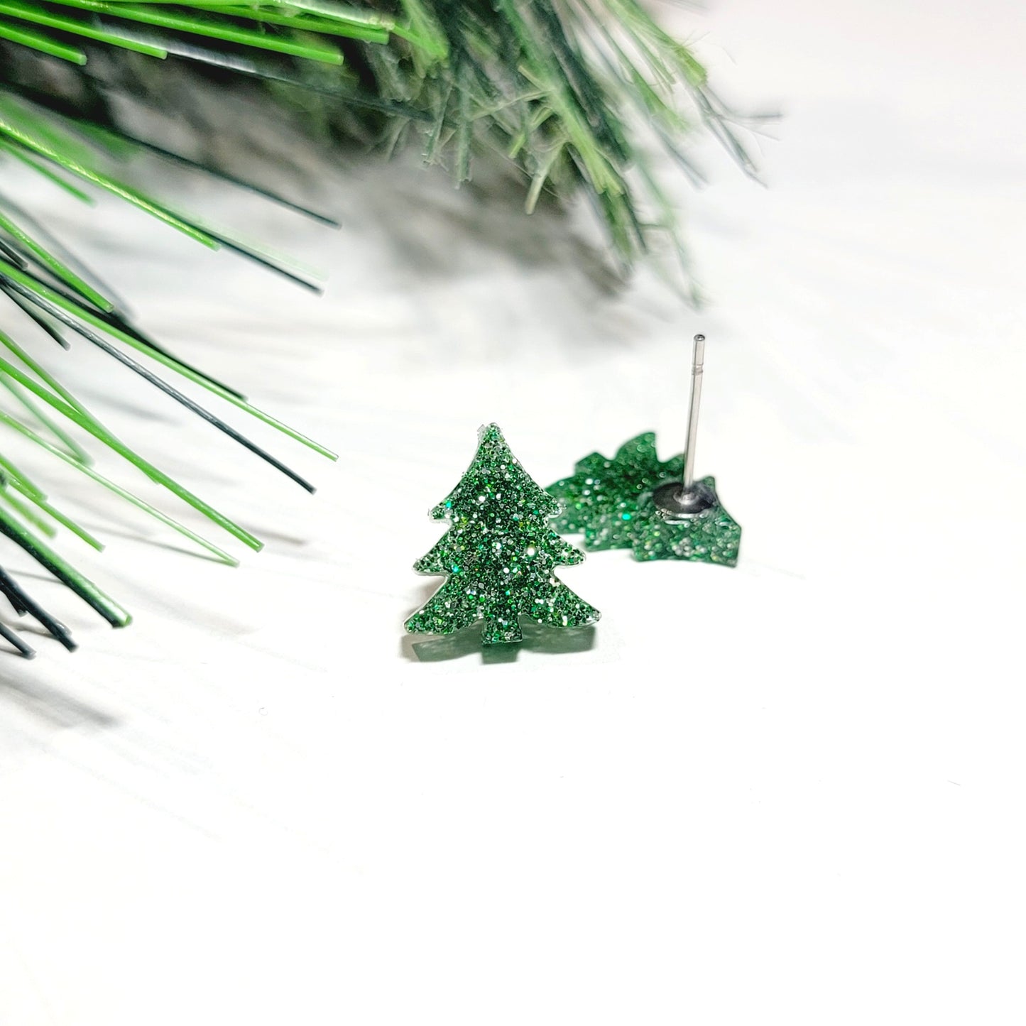 Green and Silver Christmas Tree Stud