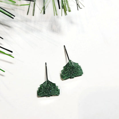 Green and Silver Christmas Tree Stud