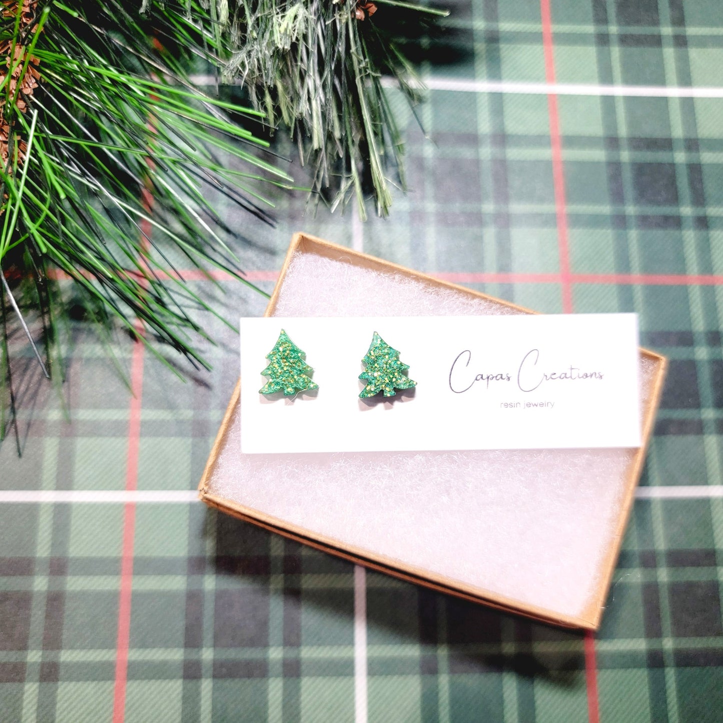 Green and Gold Christmas Tree Stud