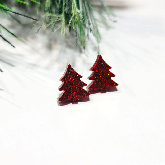 Red Christmas Tree Studs