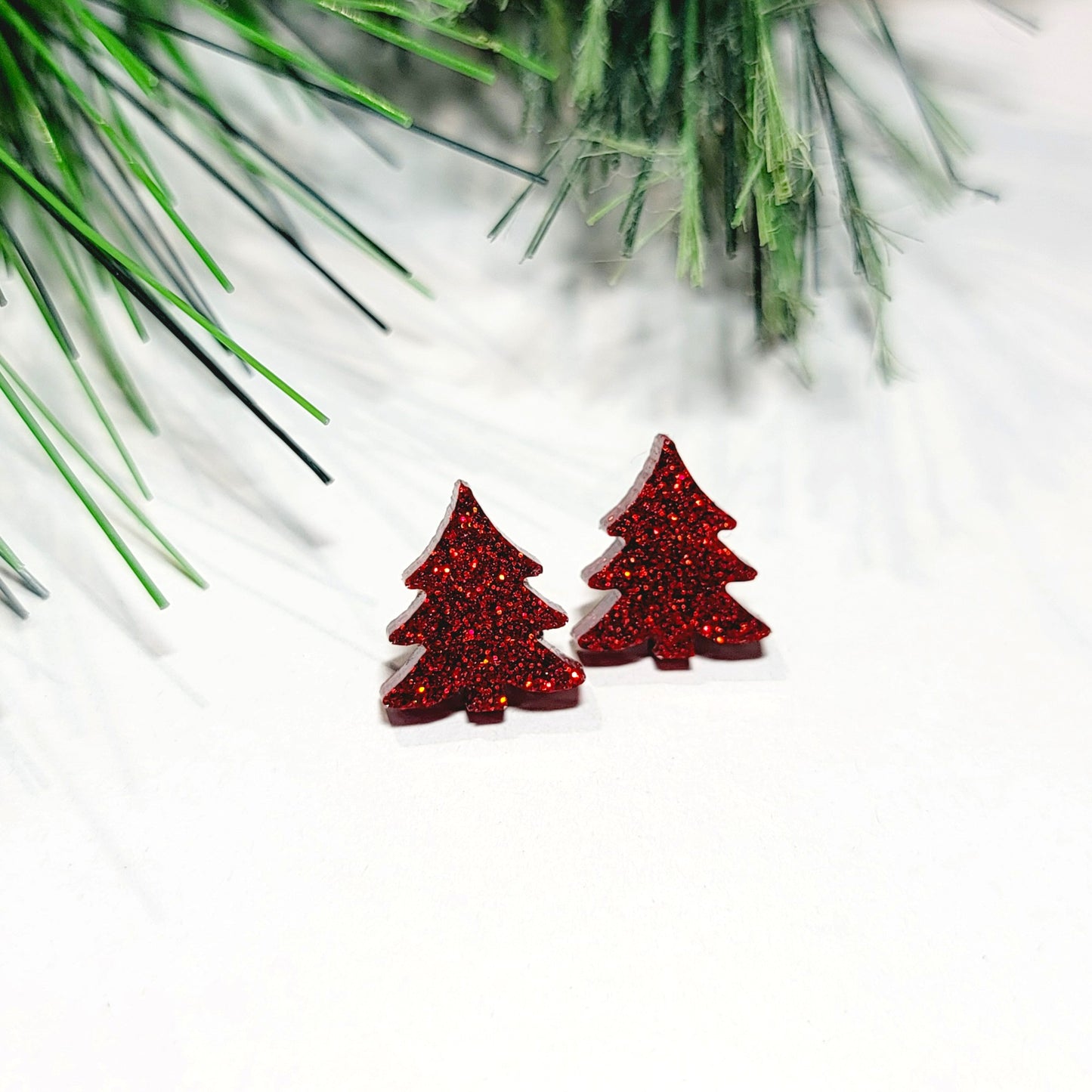 Red Christmas Tree Studs