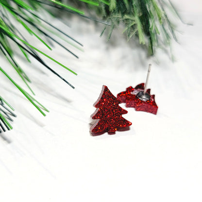 Red Christmas Tree Studs