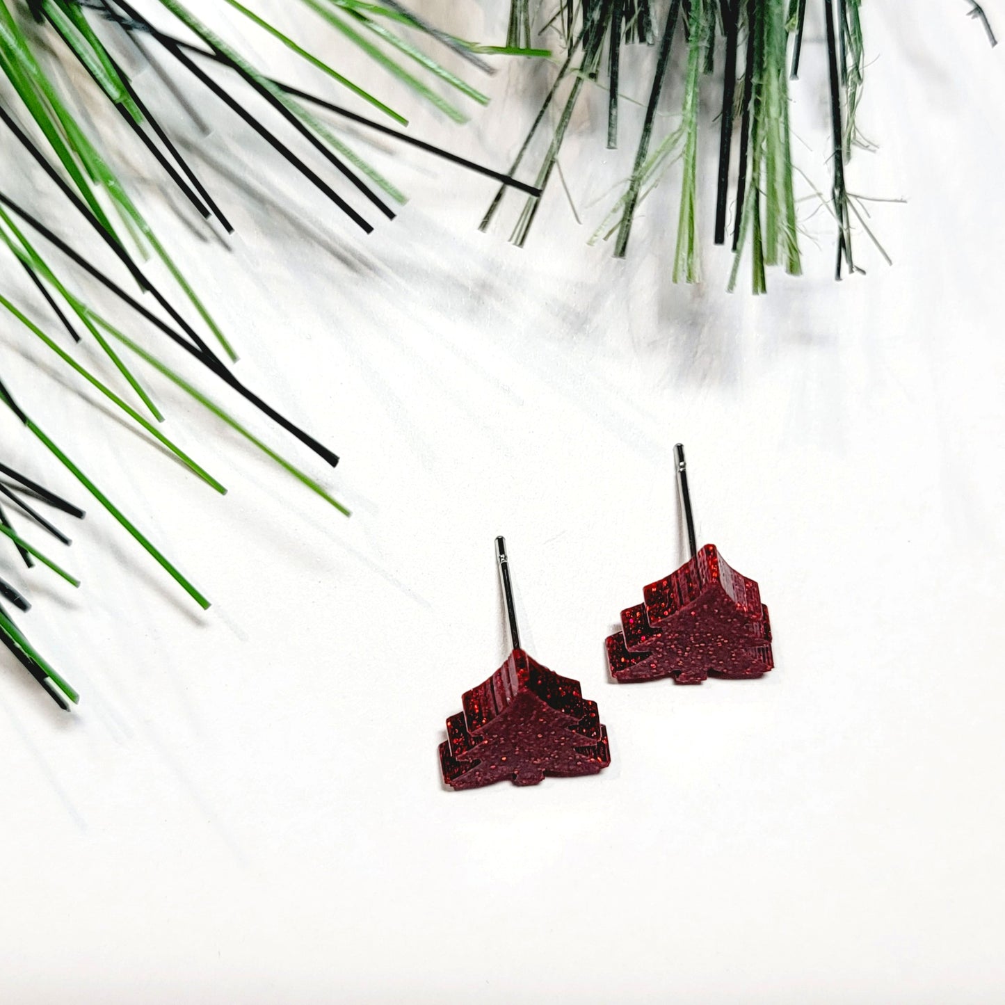 Red Christmas Tree Studs