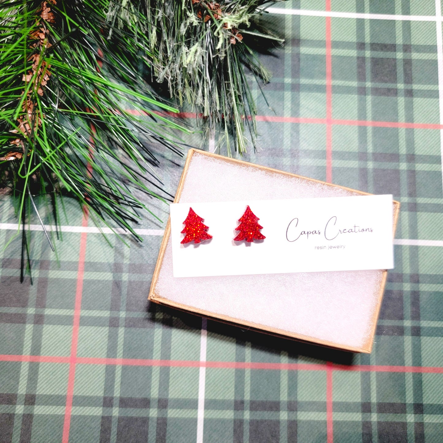 Red Christmas Tree Studs