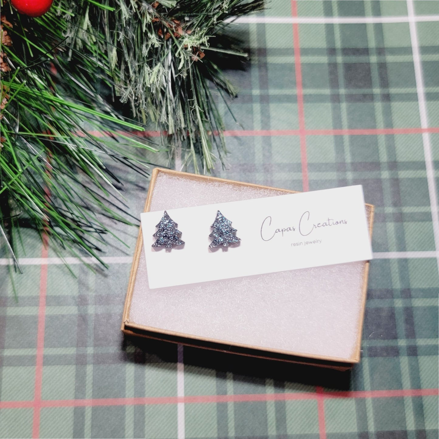 Black Christmas Tree Stud