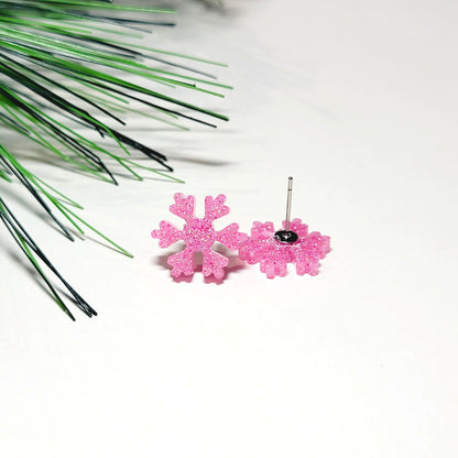 Pink Snowflake Studs