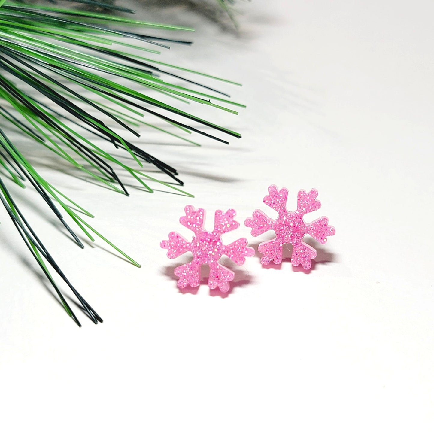 Pink Snowflake Studs