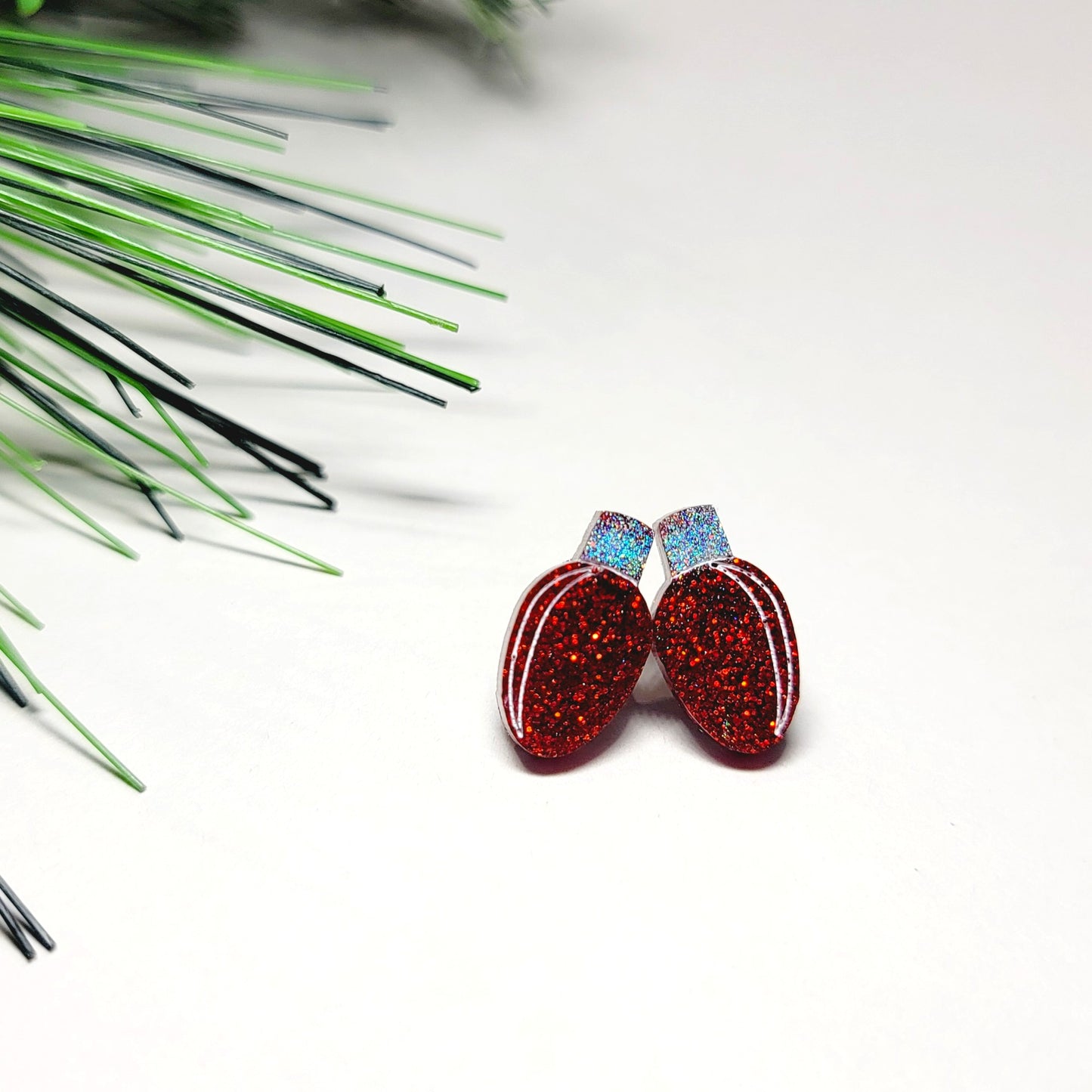 Red Glitter Christmas Lights Stud Earrings