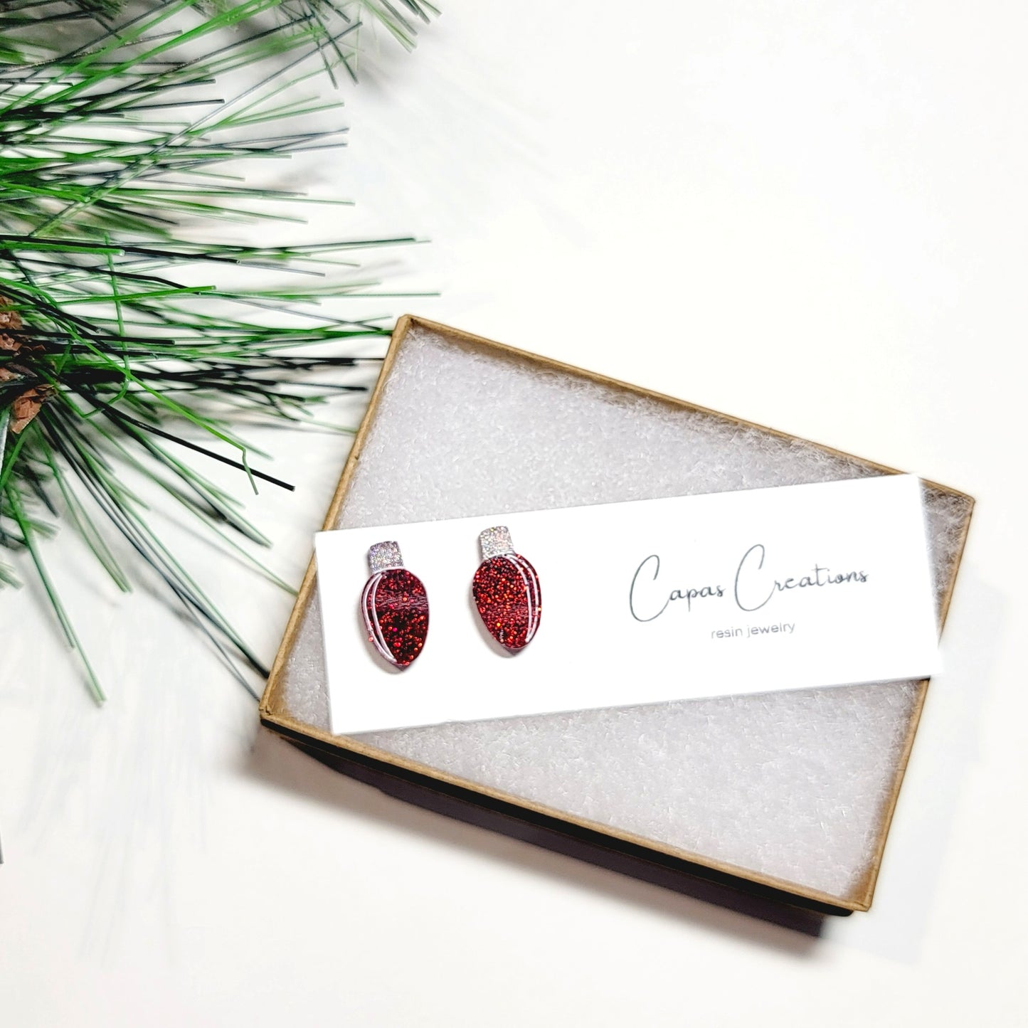 Red Glitter Christmas Lights Stud Earrings