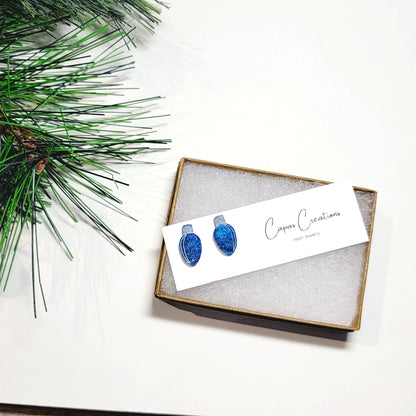 Blue Christmas Lights Stud Earrings