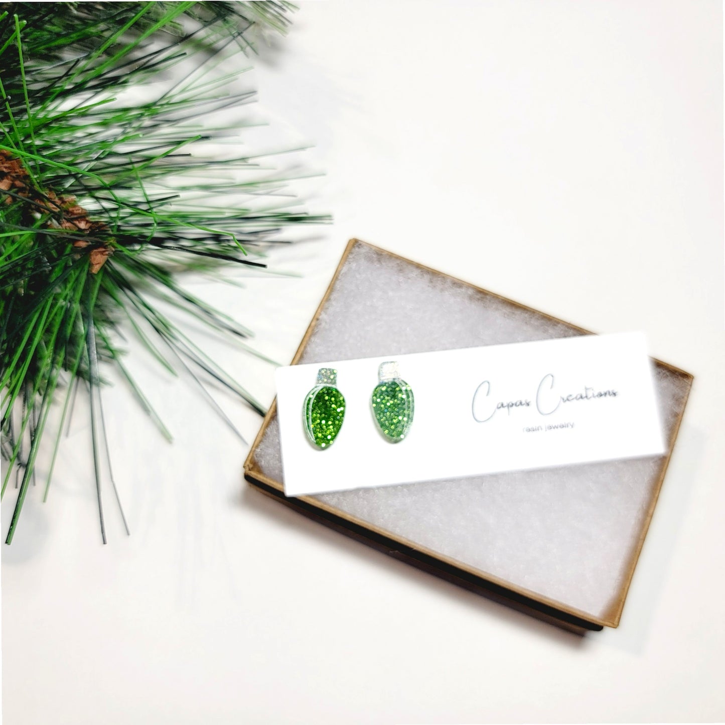 Green Glitter Christmas Lights Stud Earrings