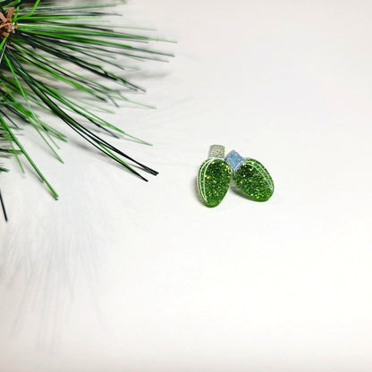 Green Glitter Christmas Lights Stud Earrings