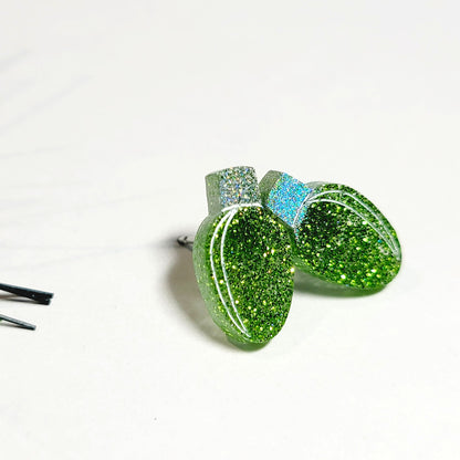 Green Glitter Christmas Lights Stud Earrings