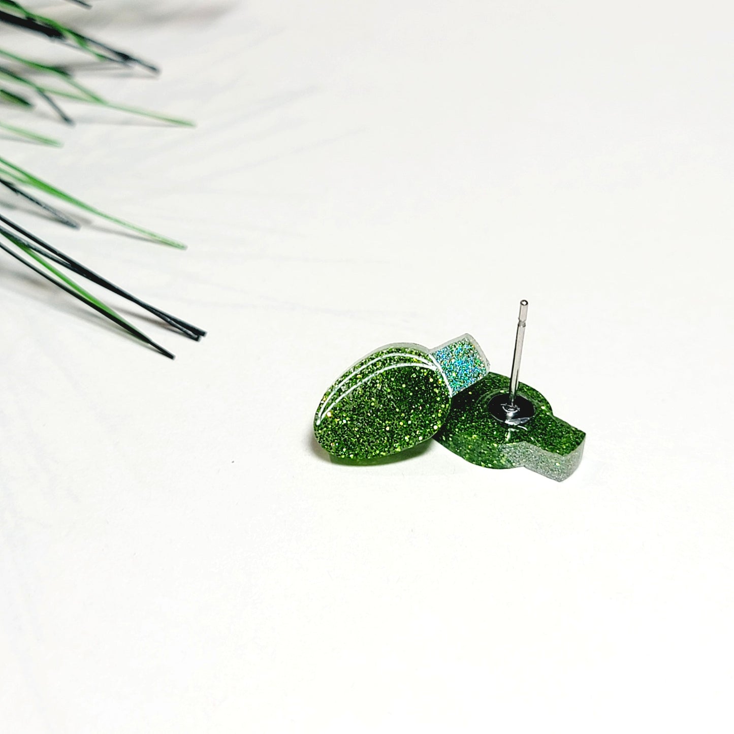 Green Glitter Christmas Lights Stud Earrings