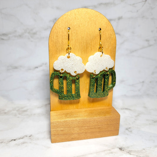 Green Beer Dangle Earrings