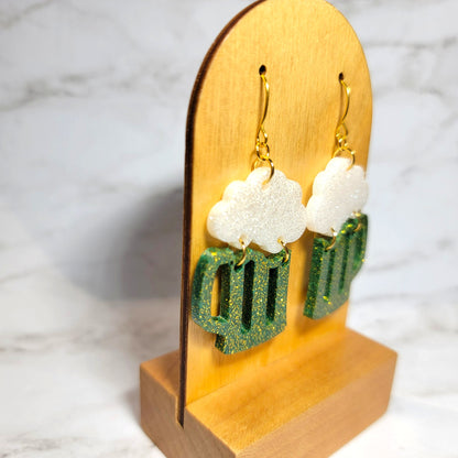 Green Beer Dangle Earrings