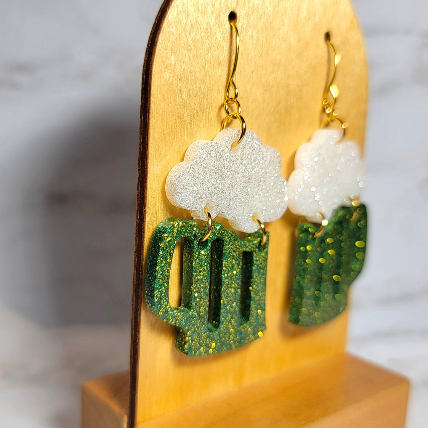 Green Beer Dangle Earrings