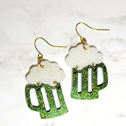 Green Beer Dangle Earrings