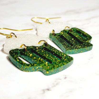 Green Beer Dangle Earrings