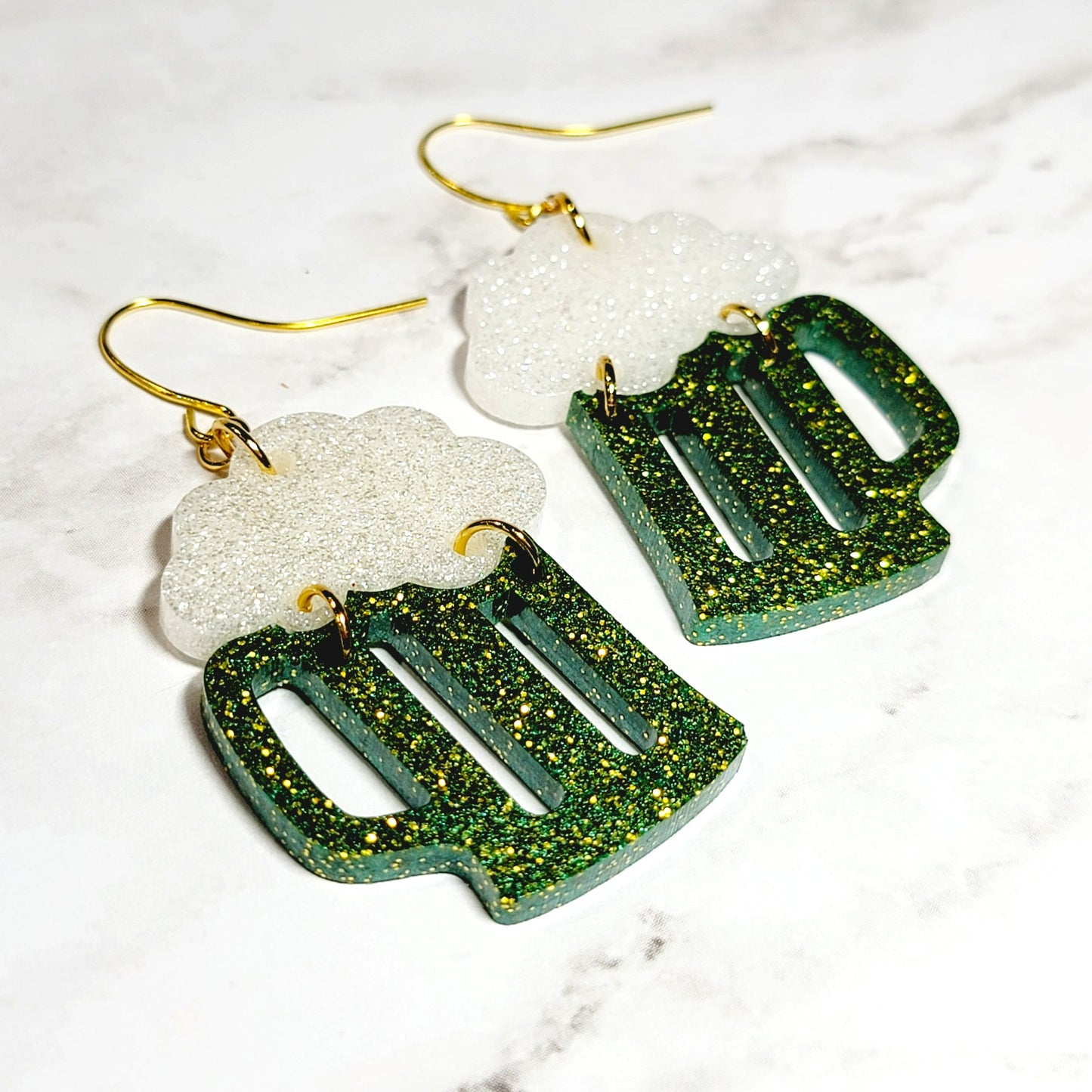 Green Beer Dangle Earrings