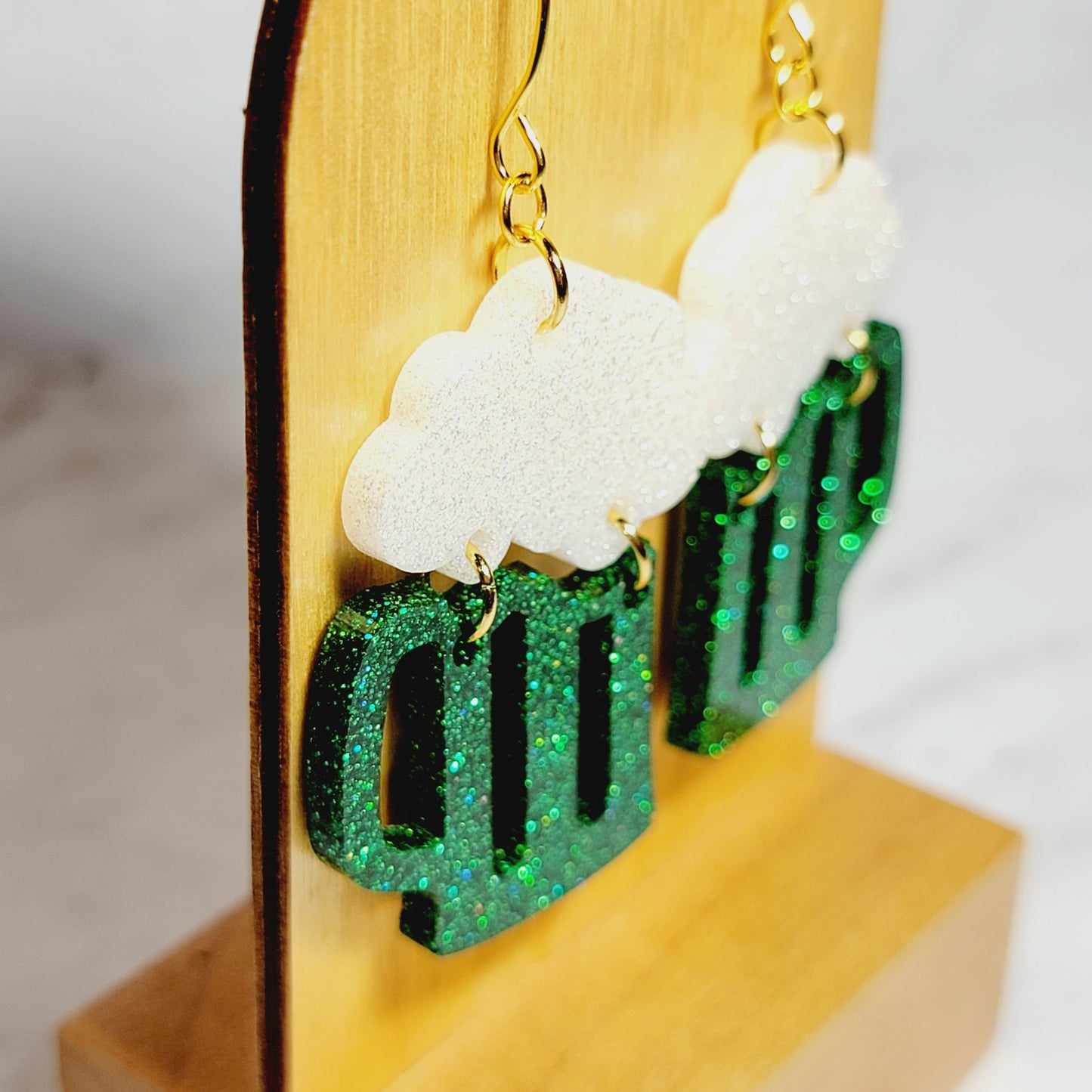 Green Beer Dangle Earrings