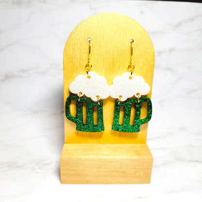 Green Beer Dangle Earrings