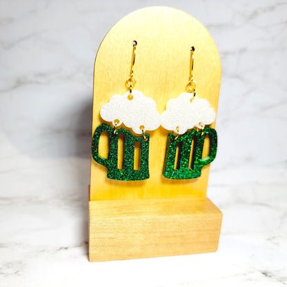 Green Beer Dangle Earrings