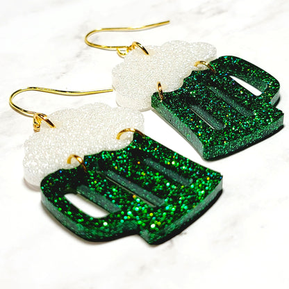 Green Beer Dangle Earrings