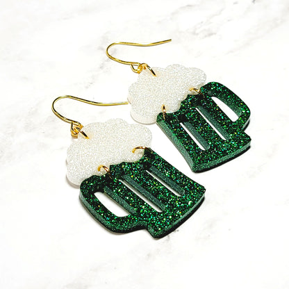 Green Beer Dangle Earrings