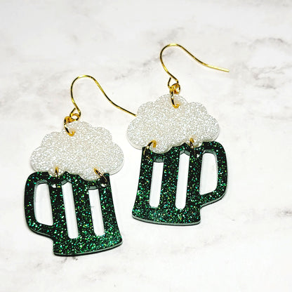 Green Beer Dangle Earrings